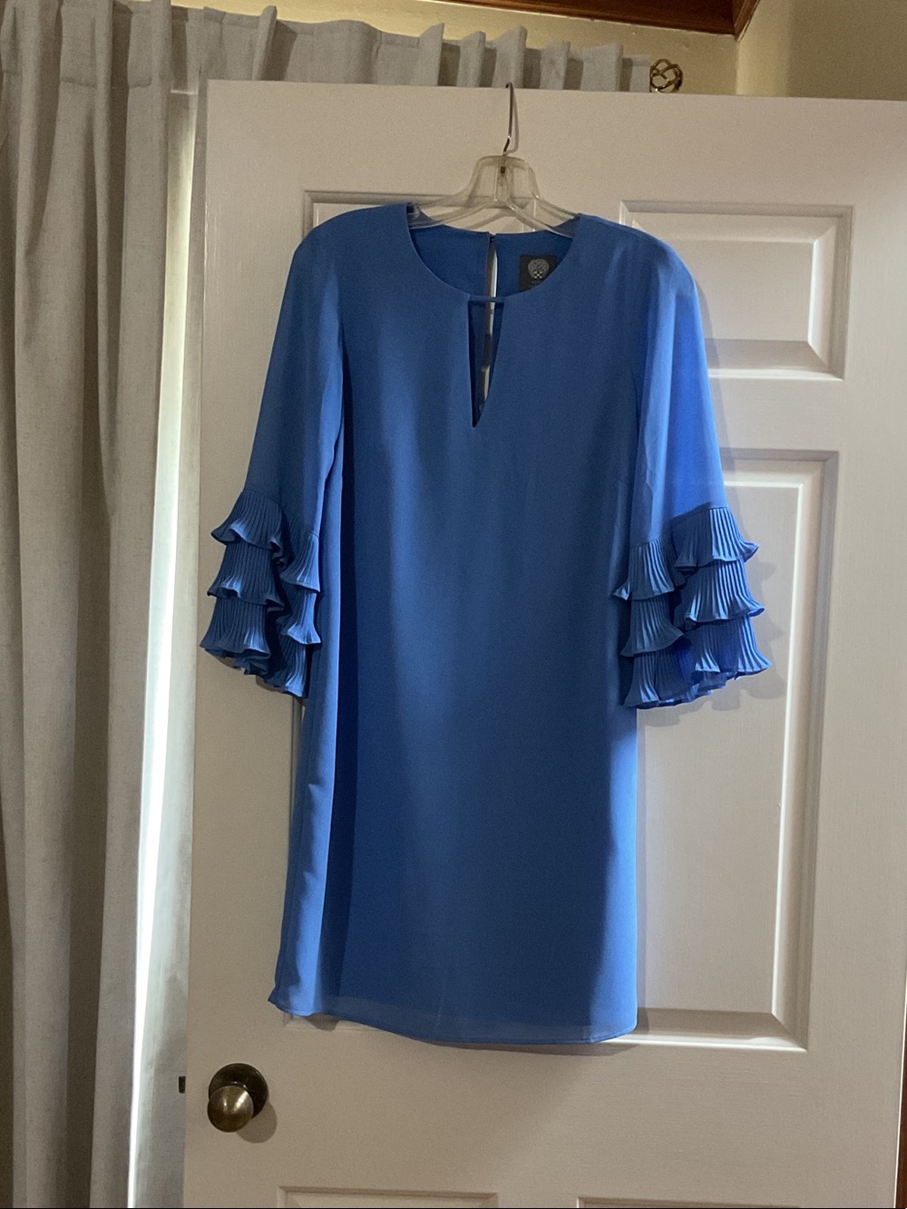 Vince Camuto Periwinkle Tiered Ruffle Sleeve Shift Dress.